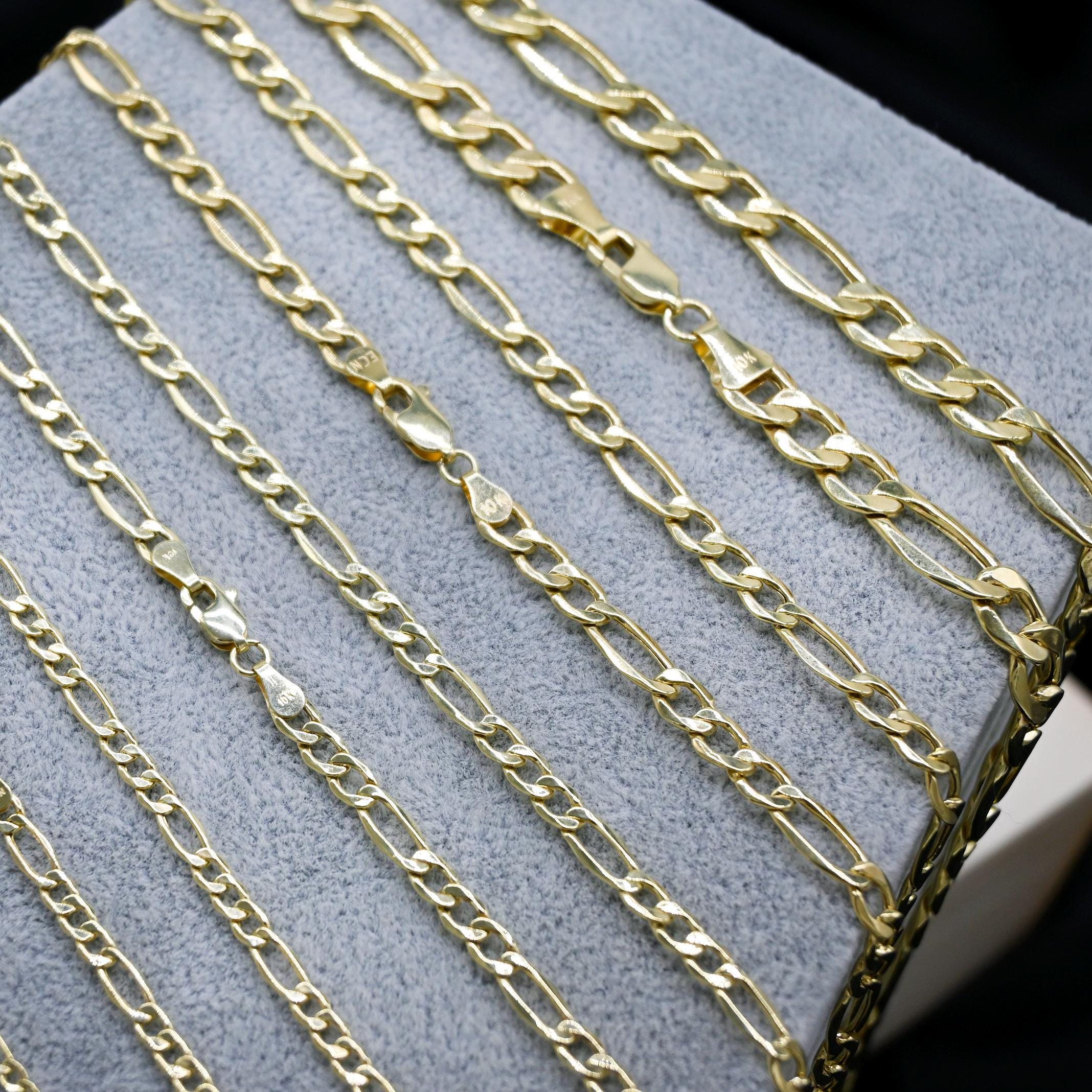 10K Yellow Gold Figaro Link Chain | Polished Finish - Etsy UK