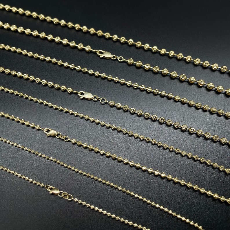 10K Real Solid Bead Ball Chain Necklace Gold Half Moon Beaded Etsy