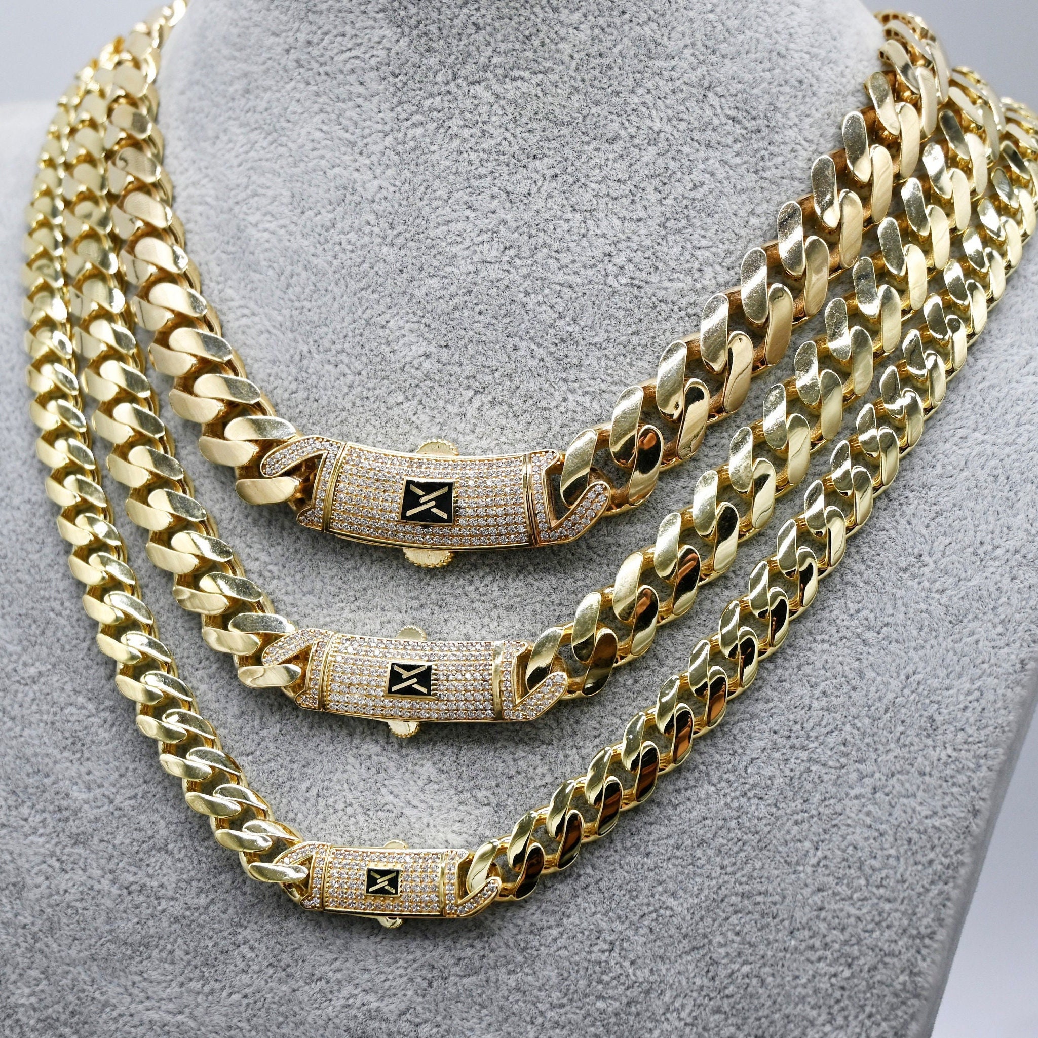 Herren Gelbgold Massiv Miami Kubanisches Glied 6 Mm Kette