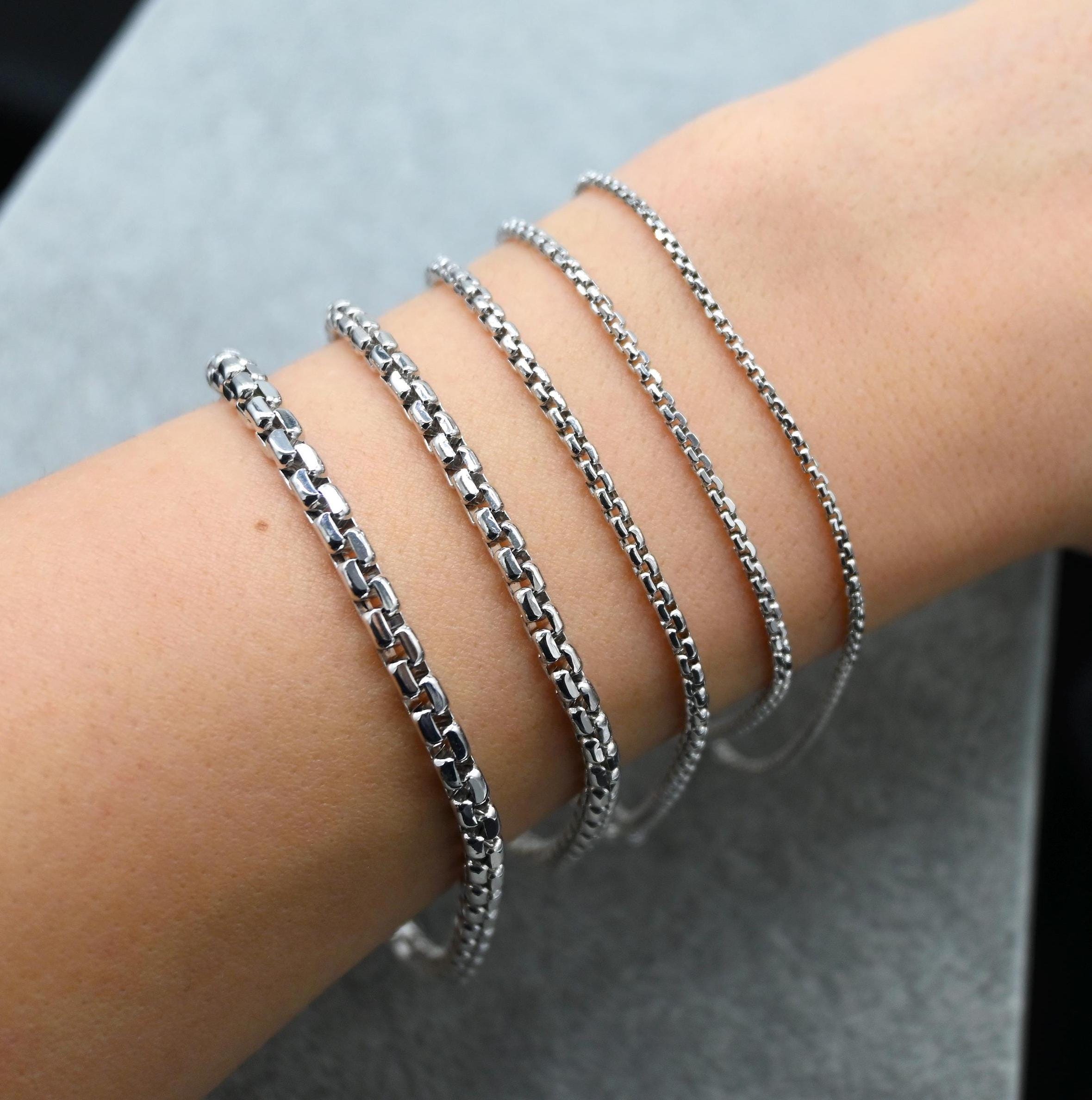 14K White Gold Box Chain Bracelet | Real Gold, Unisex - Etsy