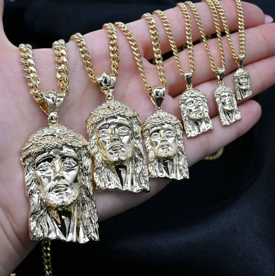 Diamond Cut Face of Jesus Pendant Real Solid 14K Yellow Gold CZ