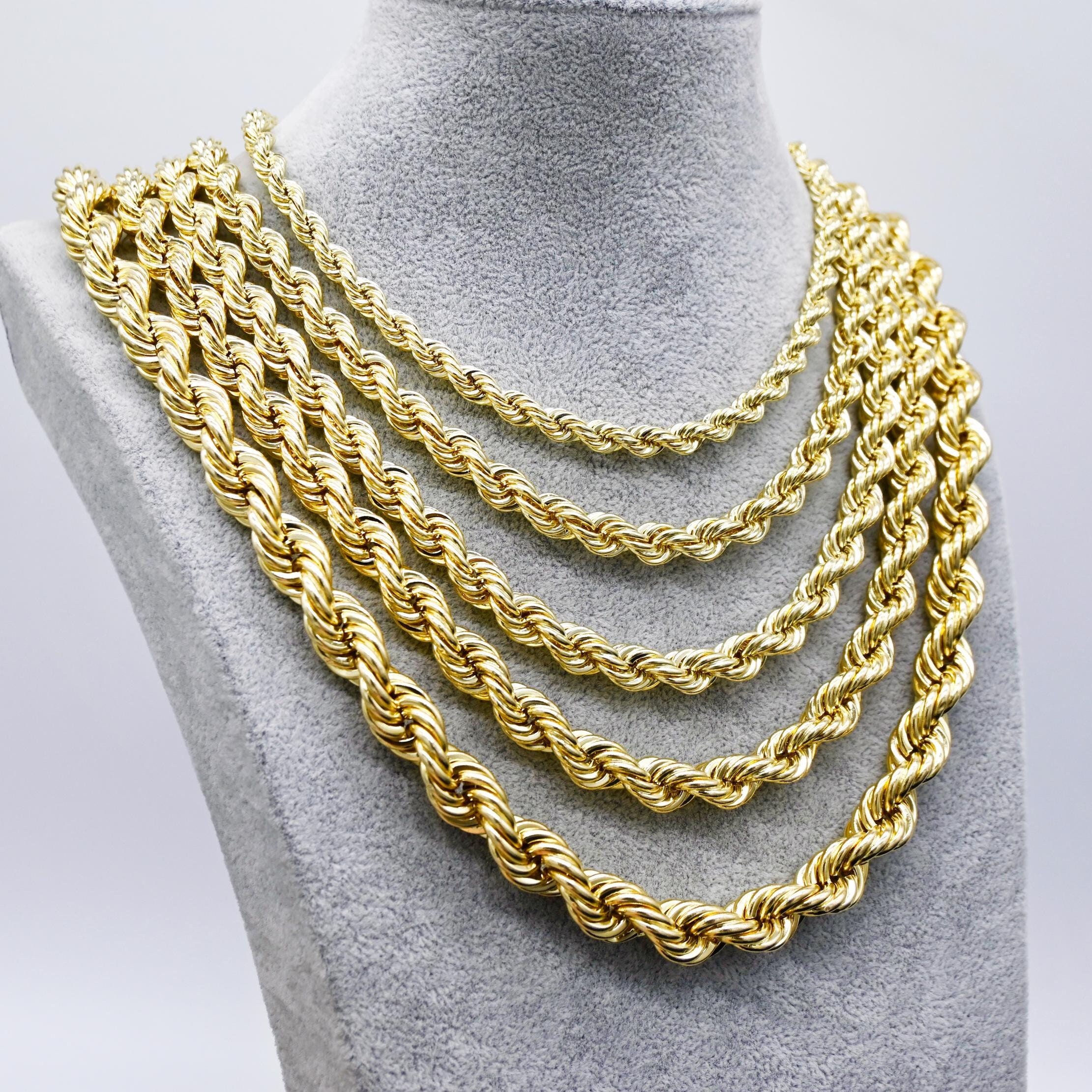 10K Gold Rope Chain Necklace – Twisted Diamond Cut, Men or Women