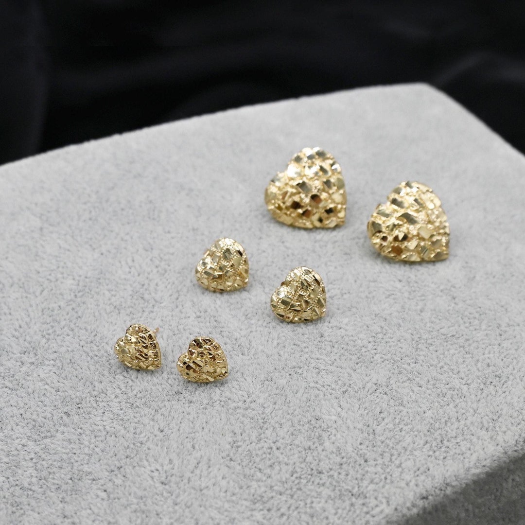 Real Solid 10K Gold Heart Shape Nugget Earrings | 10K Gold Earrings ...