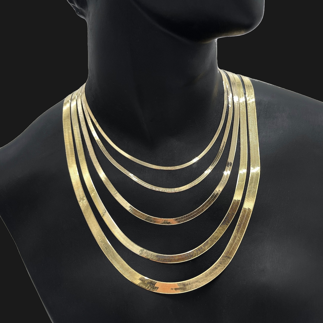 10K Solid Gold Herringbone Necklace Chain 10K Solid Herringbone Women