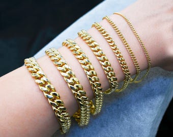 Real 14K Gold Miami Cuban Link Bracelet - Unisex Chain Jewelry