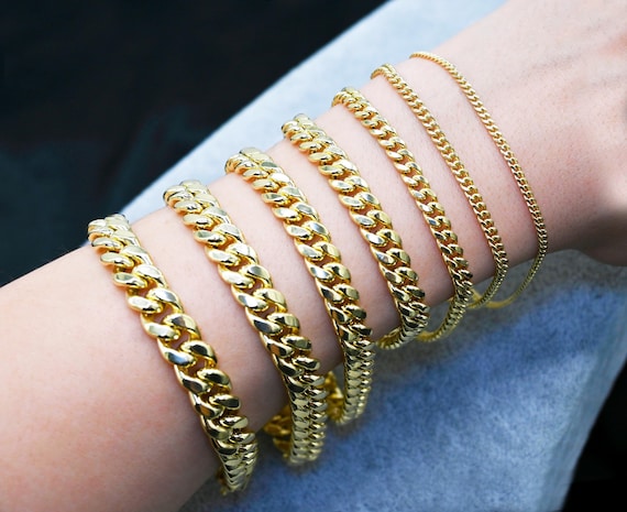 Real 14K Gold Miami Cuban Link Bracelet - Unisex Chain Jewelry - Etsy