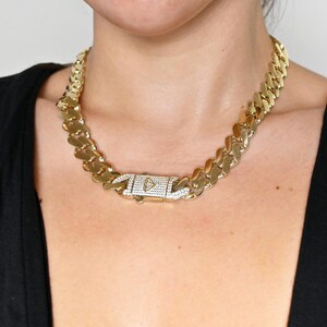 14K Real Gold Miami Cuban Link Chain Shiny CZ Box Lock Real 14K Yellow ...