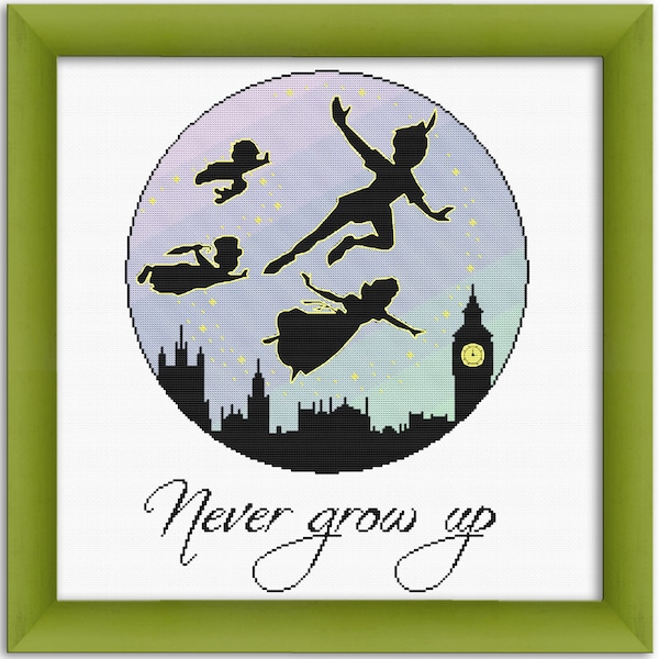 PDF Cross Stitch Pattern Peter Pan Never Grow Up  Instant Download