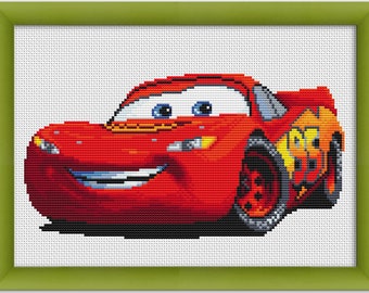Padrão de ponto cruz em PDF "Relâmpago McQueen", "Carros" Download instantâneo