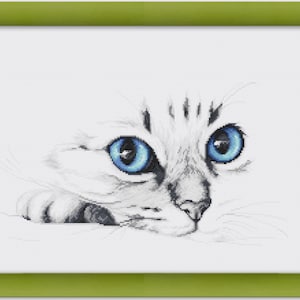 PDF Kreuzstich Stickvorlage ""Blauäugige Katze"""