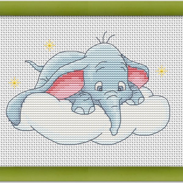 PDF Cross Stitch Pattern "Sweet dreams Dumbo baby elephant" Instant Download