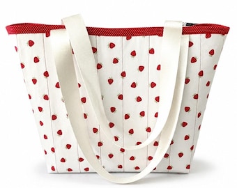 Handgefertigte Damen-Tragetasche mit Beeren- und Punktmuster, groß, im Cottagecore-Stil, Landhausstil, Bauernmarkt-Look, multifunktional, Geschenkidee