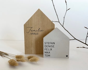 Dekohaus Familie aus Eiche & Beton I Geschenk I personalisiert | individuell