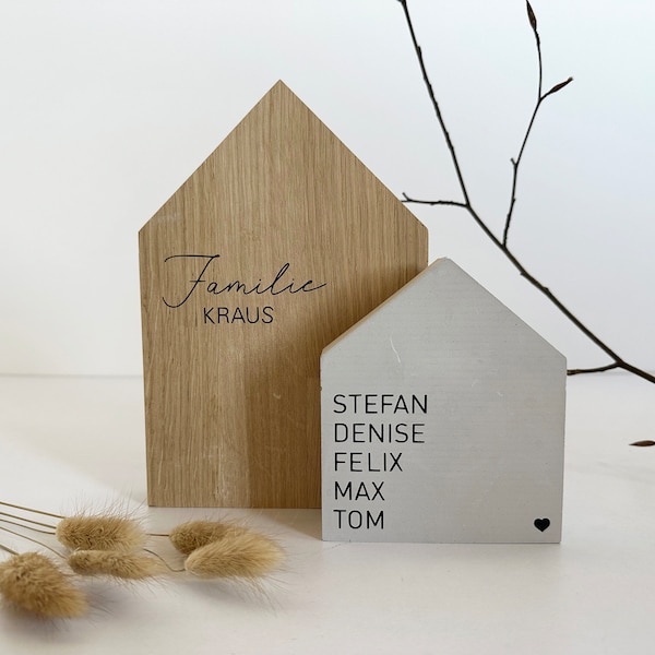 Dekohaus Familie aus Eiche & Beton I Geschenk I personalisiert | individuell