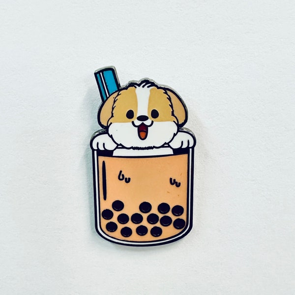 Boba Lucky Parti Yorkie Pin,Dog Pin, Enamel Pin, Pins, Lapel Pin, Boba Tea Pin, Bubble Tea Pin, Milk Tea, Milk Tea, Milk Tea,Kawil, Cute Pin