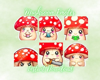 Kawaii Mushroom Emotes, Kawaii Emotes, Twitch Emotes, Chibi Emotes, Mushroom Emotes, Chibi Mushroom, Gaming Emotes, Whimsical Emotes