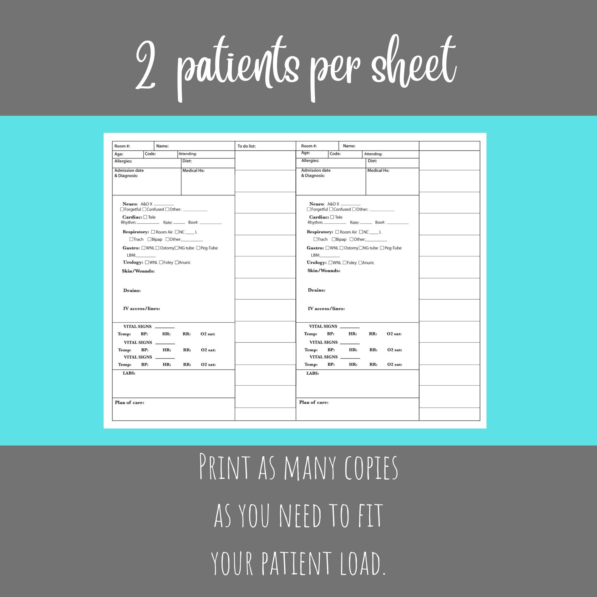 RN 2 Patient Report Sheet With to Do List, 2,4,6 Patients - Etsy