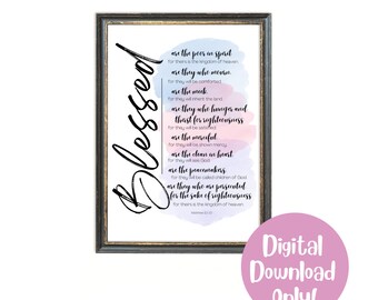 Die Seligpreisungen | Bibelvers Wandkunst| Matthäus 5:3-10 | Schriftdruck | Religiöse Wohnkultur | Christliche Kunst | Katholische Kunst