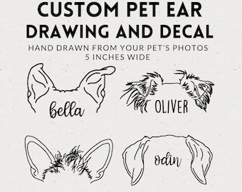 Custom Dog Ear Drawing and Decal - 5 inches wide