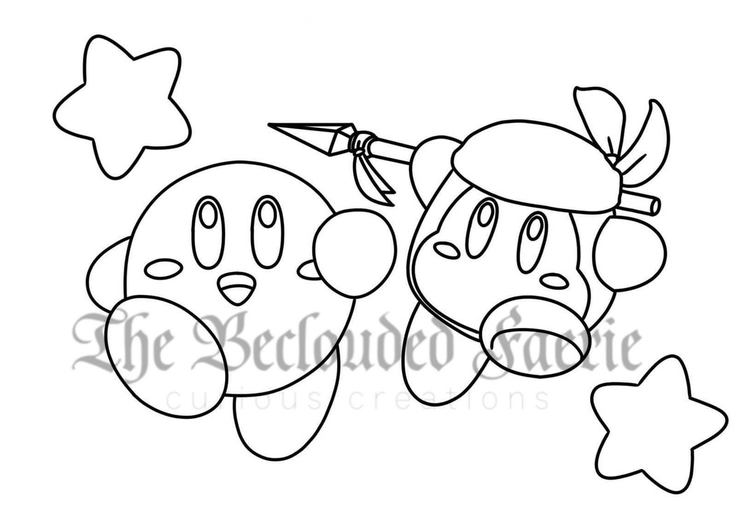 Kirby and Waddle Dee Coloring Page Etsy