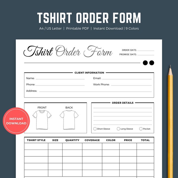 Simple Shirt Order Form Etsy