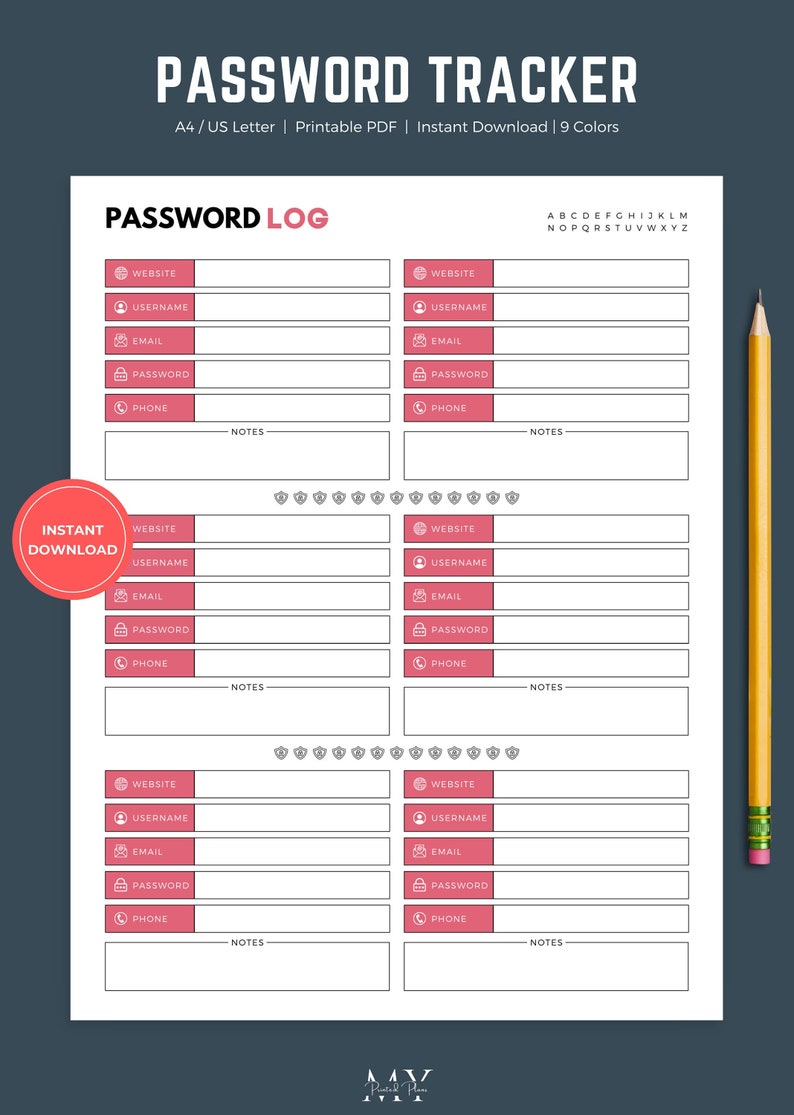 Password Log Printable Password Tracker Logbook Editable | Etsy