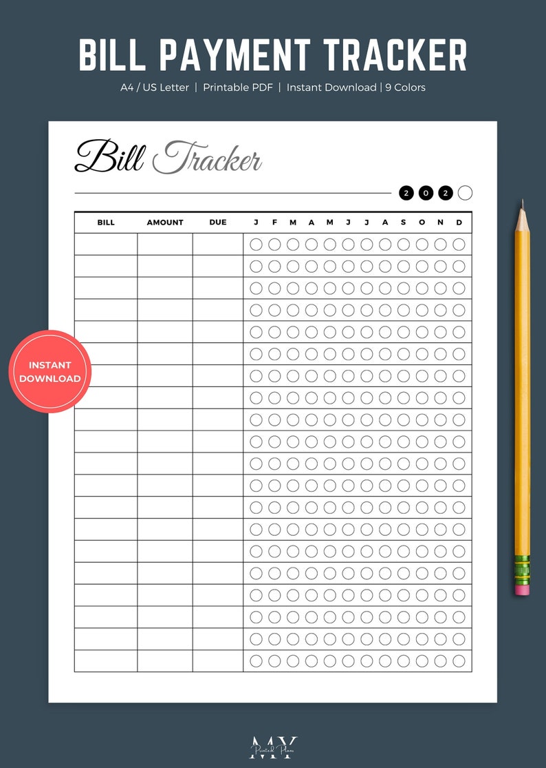Editable Bill Tracker Template Fillable Monthly Bill Payment Tracker