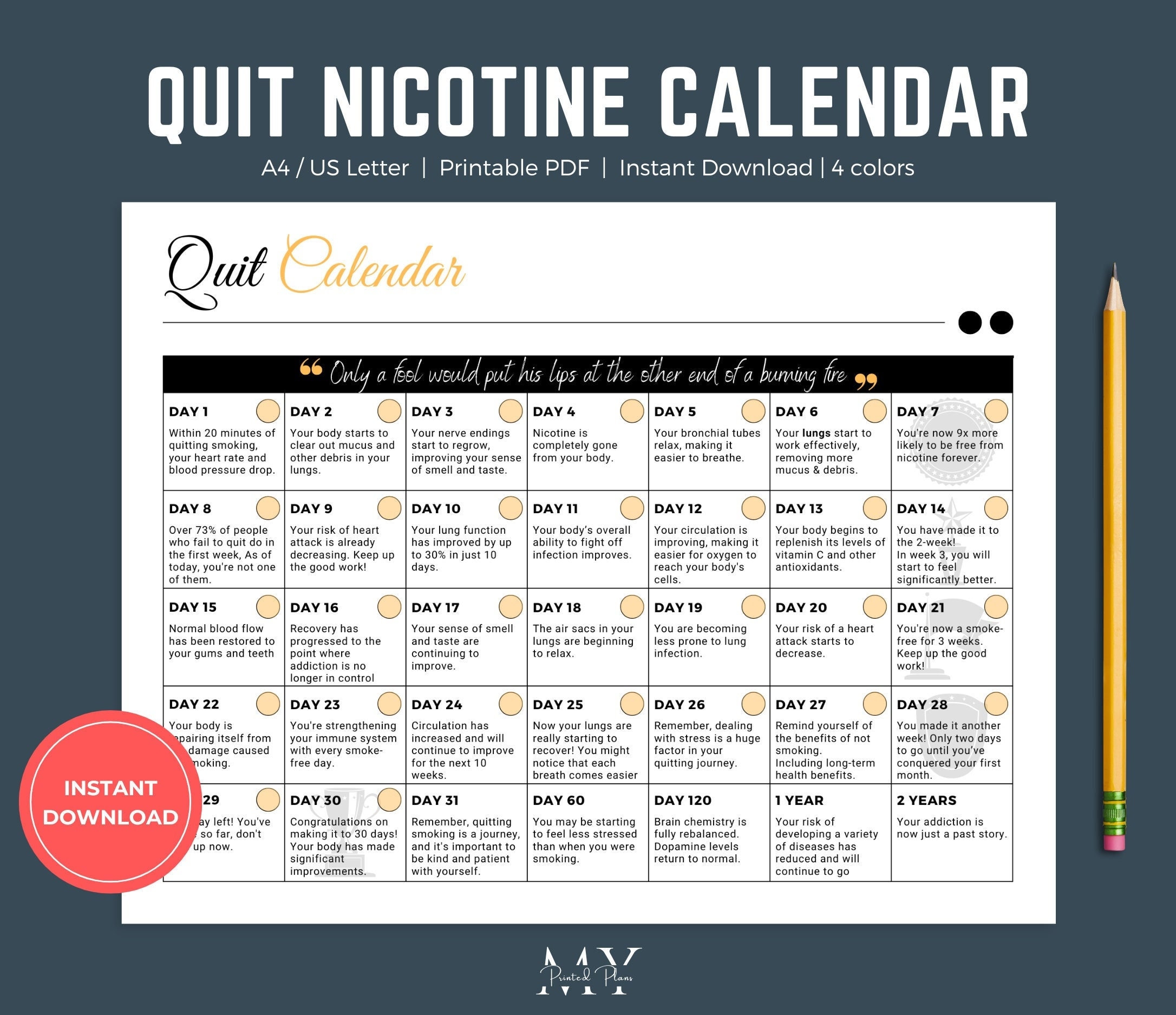 Quit Calendar Quit Nicotine Calendar 30 day Nicotine Free Benefits Quit Calendar Quit Nicotine Calendar 30 day Nicotine Free Benefits