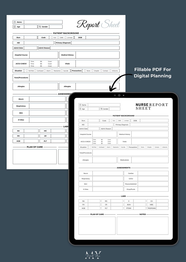 Nurse Report Sheet ICU, Nursing Report Sheet Printable, Patient Care ...