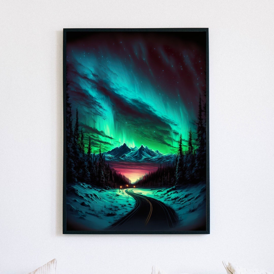 Northern Lights Print, Aurora Wall Art Poster, Northern Lights Night