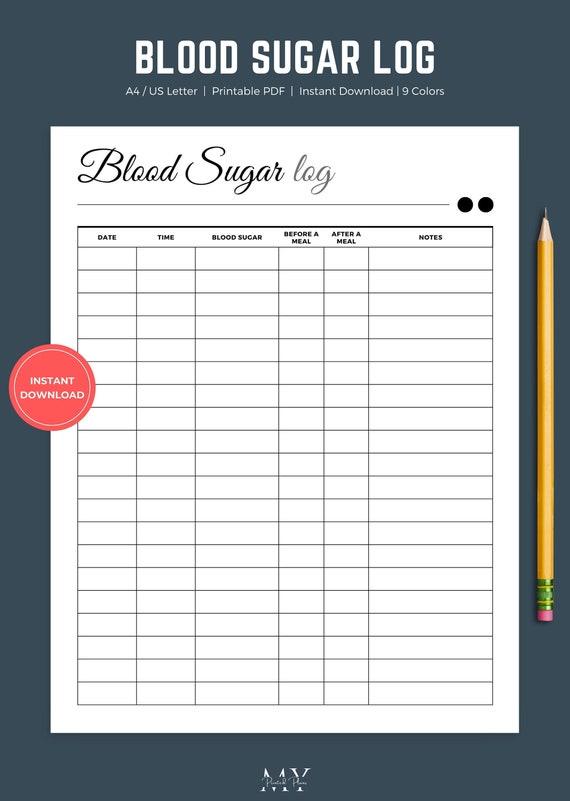 Diabetes Tracker Template Blood Sugar Log Printable Diabetic Etsy