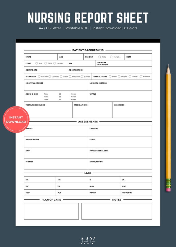 Nursing Report Sheet 1 Patient Printable Nurse Report Sheet - Etsy Finland
