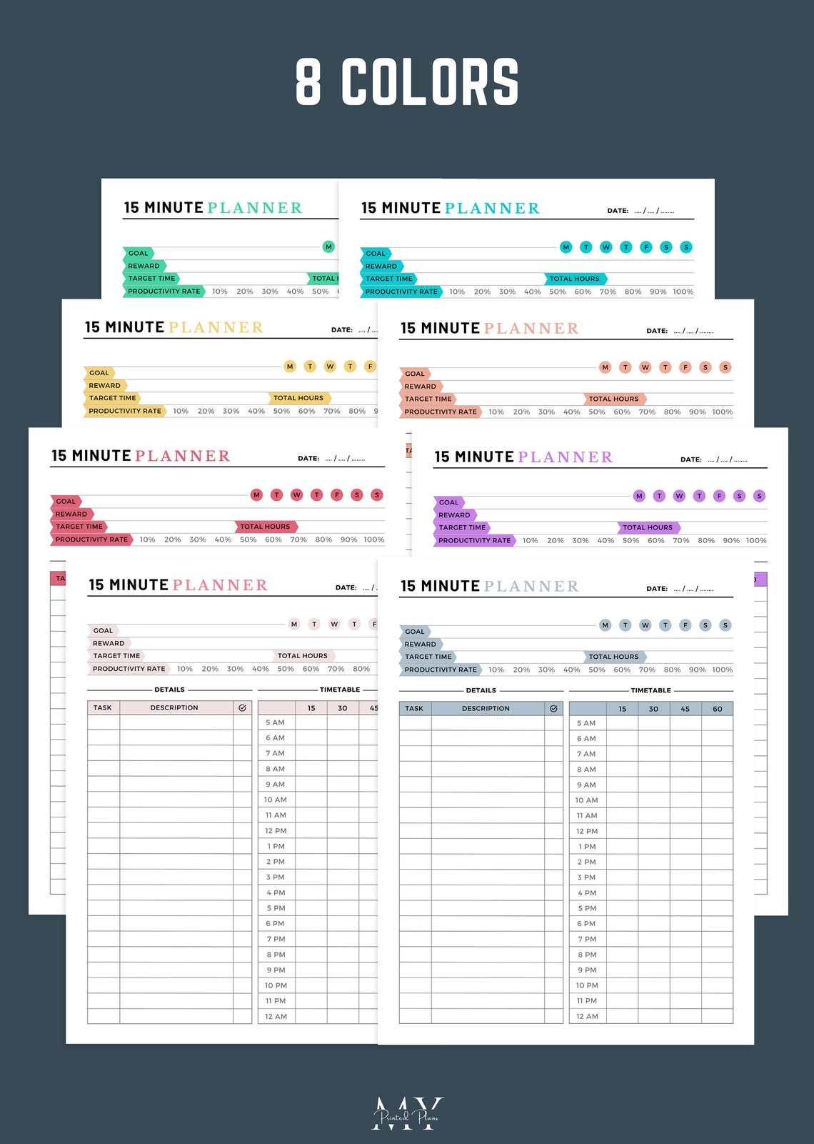 15 Minute Schedule, 15 Minute Daily Planner, 15 Min Block Schedule, 15 ...