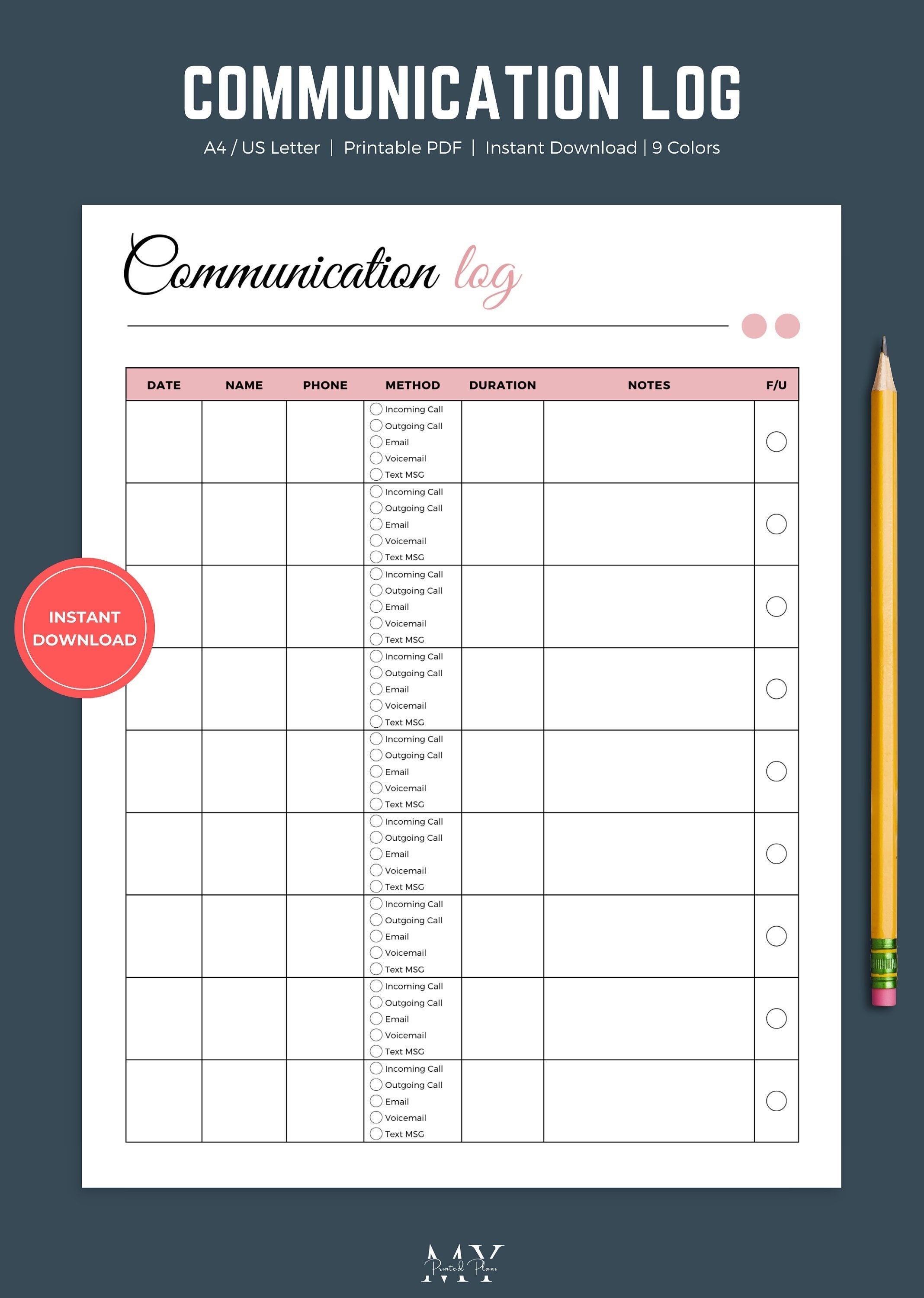 Communication Log Printable Phone Call Tracker Parent Etsy
