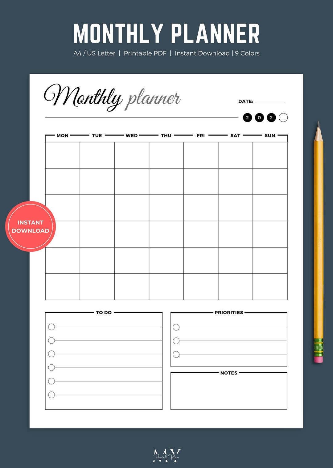 Month at a Glance Printable, Monthly Planner Undated, Monthly Task List ...
