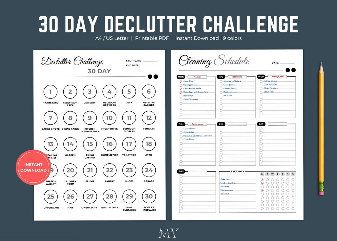 30 Day Declutter Challenge Printable, Declutter Planner, Cleaning ...