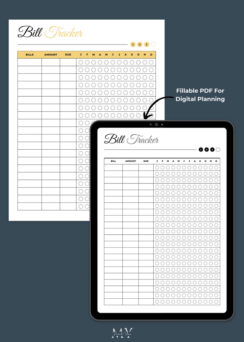 Editable Bill Tracker Template Fillable Monthly Bill Payment Etsy