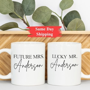 Future Mrs Mug, Lucky Mr. Mug Set, Bride Gift, Wedding Mug, Custom Engagement Mug, Newly Engaged, Bridal Flower Mug, Future Mrs Gift
