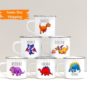 Dinosaur Kids Mug, Custom Child&#39;s Unbreakable Shatterproof Cup, 11oz Hot Chocolate Mug, Dino Toddler Party Favor, Christmas Gift