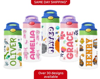 Custom Kids Water Bottle, Personalized Toddler Tumbler with Name, Children Back to School Thermos / Stainless Steel Cup for Boy and Girls