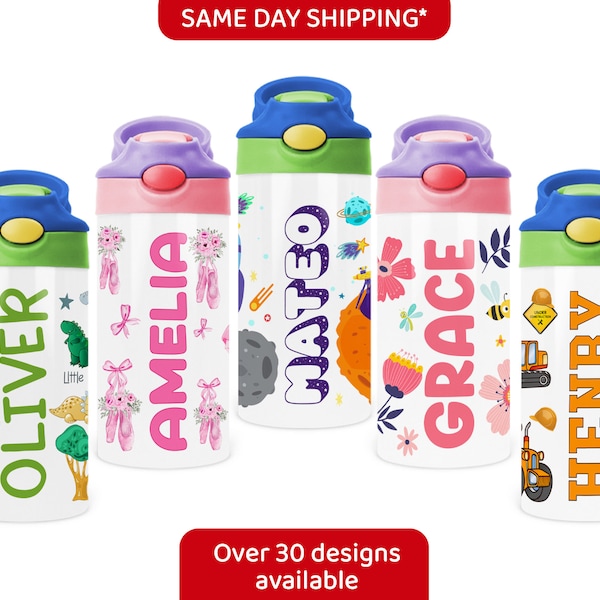 Custom Kids Water Bottle, Personalized Toddler Tumbler with Name, Children Back to School Thermos / Stainless Steel Cup for Boy and Girls