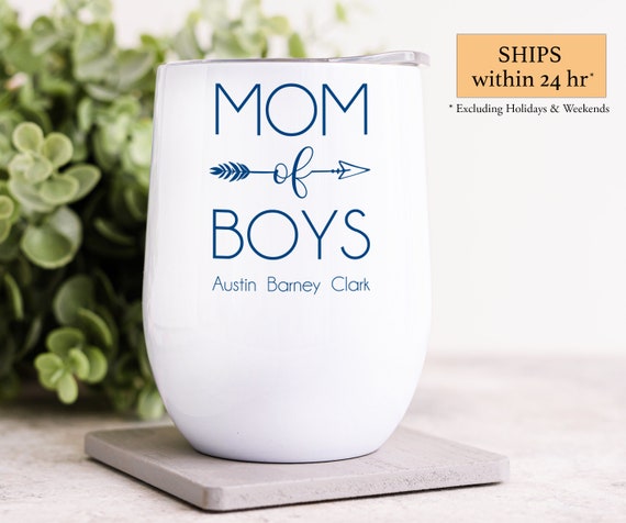 Mom of Boys Wine Tumbler Personalized Boy Mom Tumbler 