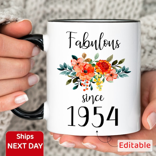 Custom Birthday Mug for Women - Fabulous Since Personalized Year Mug - Bday Gift for Her, Mom, Wife - Flower Coffee Cup for Birthday