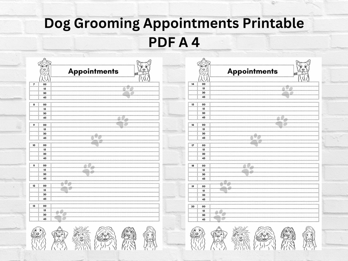 Dog Grooming Appointment Form/printable Pdf/spa/pet Groomer/a4