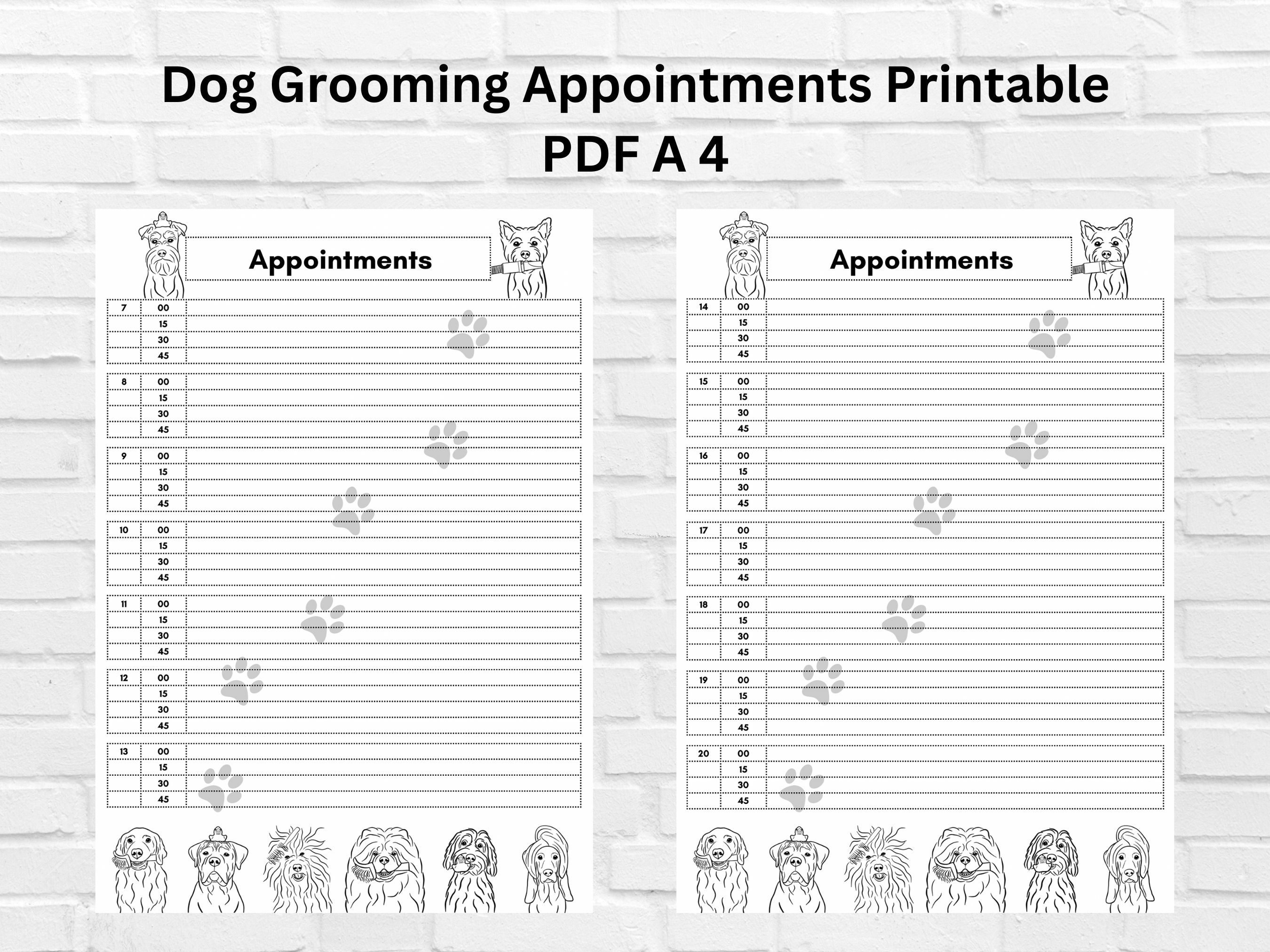 Dog Grooming Appointment Form/printable Pdf/spa/pet Groomer/a4