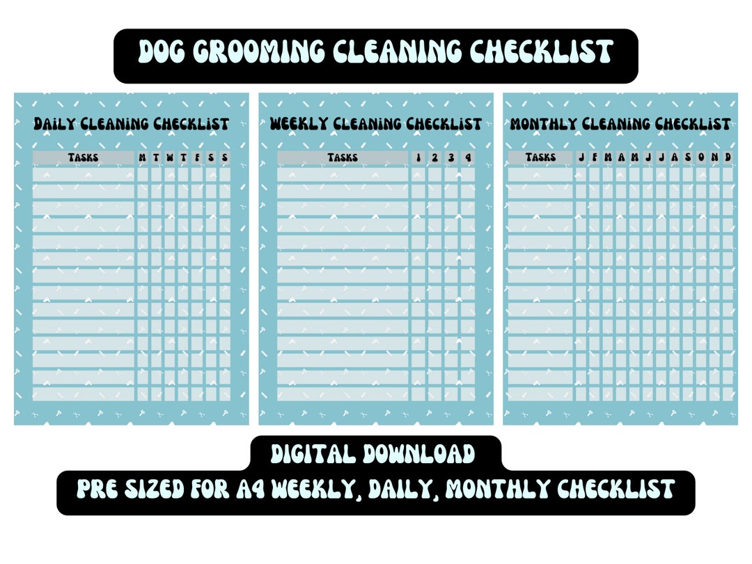 Dog Grooming Cleaning Checklist / Printable PDF / Daily Weekly Monthly