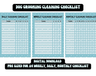Dog Grooming Cleaning Checklist /  Printable PDF / Daily Weekly Monthly / Pet Groomer / A4 Printable Download / Pet Salon / Business form