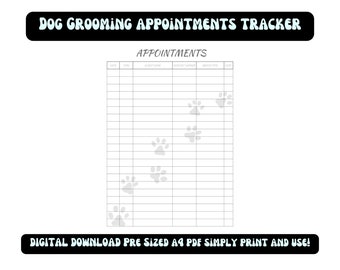 Dog Grooming Appointment Form /  Printable PDF / Appointment Tracker / Pet Groomer / A4 Printable Download / Pet Salon / Small Business form