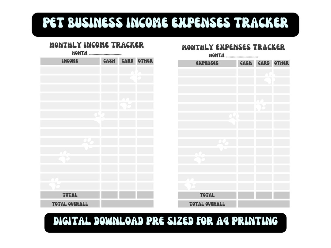 Pet Business Finance Tracker / Printable PDF / / Expenses / Pet Groomer / A4 Download