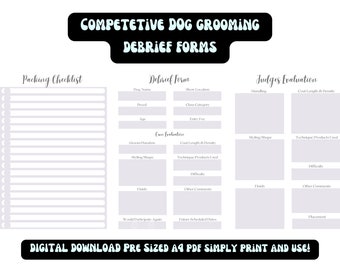 Dog Grooming Form/ Competition Form/  Printable PDF / Competitive Grooming Bundle / Pet Groomer / A4 Printable Download / Show Groomer